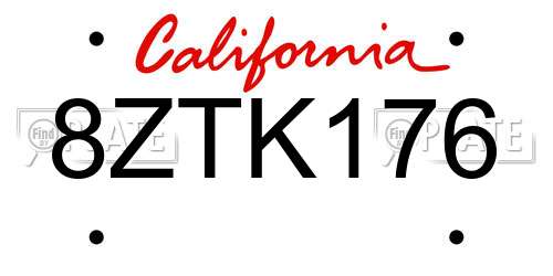 8ZTK176 California License Plate