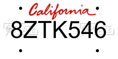 8ZTK546 California License Plate