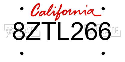 8ZTL266 California License Plate