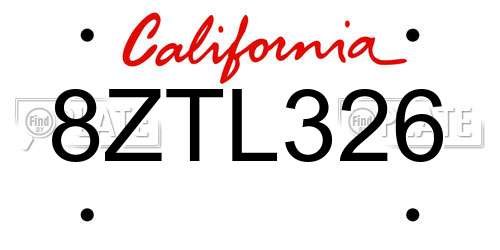 8ZTL326 California License Plate