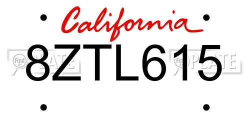 8ZTL615 California License Plate