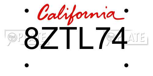 8ZTL74 California License Plate