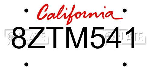 8ZTM541 California License Plate