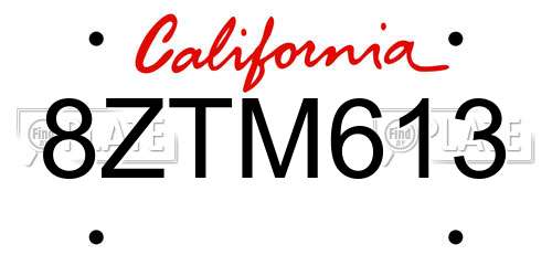 8ZTM613 California License Plate