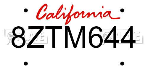 8ZTM644 California License Plate