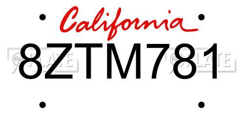 8ZTM781 California License Plate