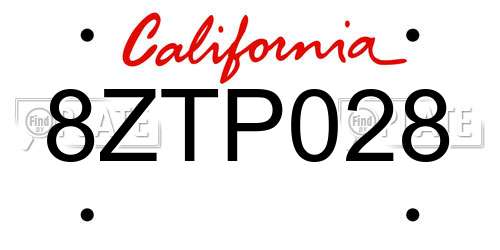 8ZTP028 California License Plate