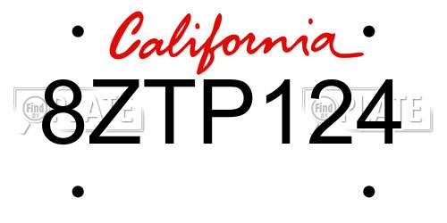 8ZTP124 California License Plate