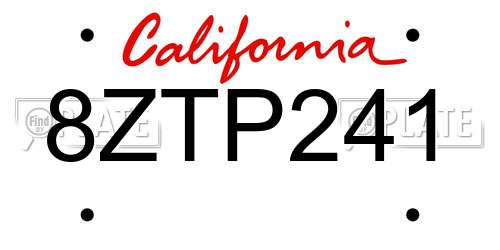8ZTP241 California License Plate