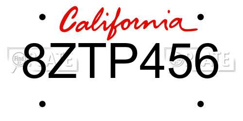 8ZTP456 California License Plate