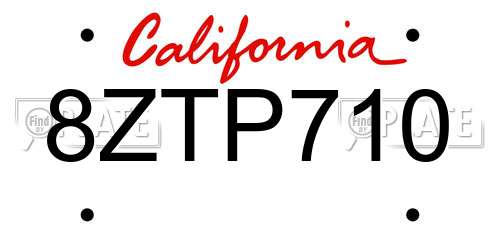 8ZTP710 California License Plate