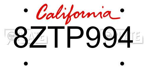 8ZTP994 California License Plate