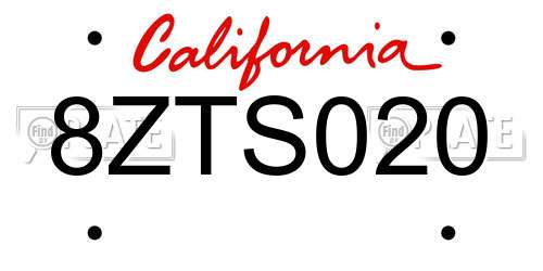 8ZTS020 California License Plate