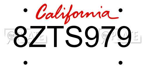 8ZTS979 California License Plate