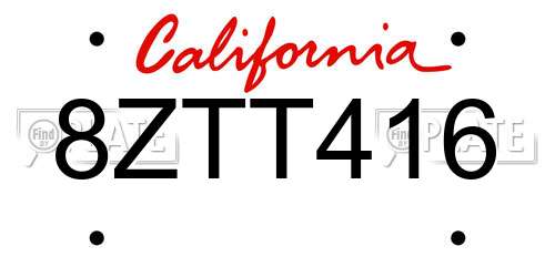 8ZTT416 California License Plate