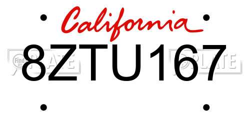 8ZTU167 California License Plate