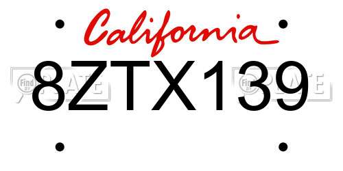 8ZTX139 California License Plate