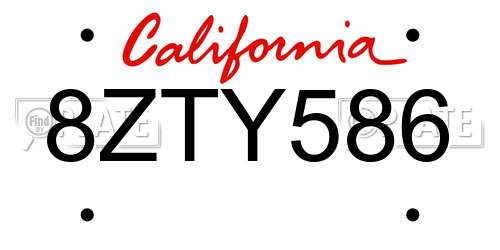 8ZTY586 California License Plate