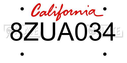 8ZUA034 California License Plate