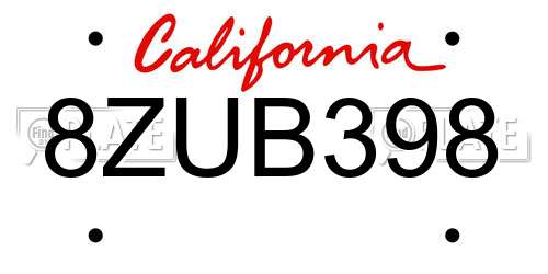8ZUB398 California License Plate