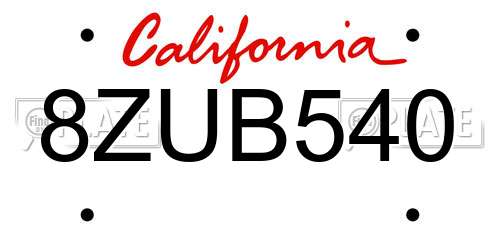 8ZUB540 California License Plate