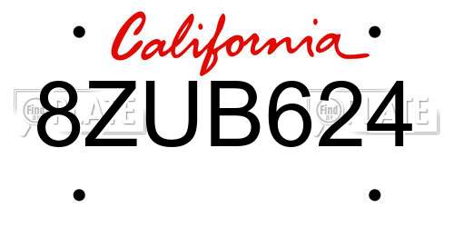 8ZUB624 California License Plate