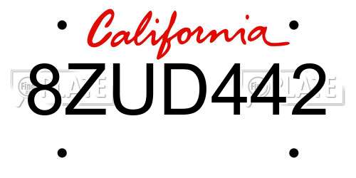 8ZUD442 California License Plate