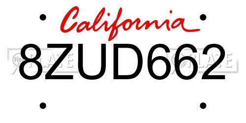 8ZUD662 California License Plate