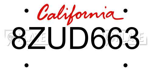 8ZUD663 California License Plate