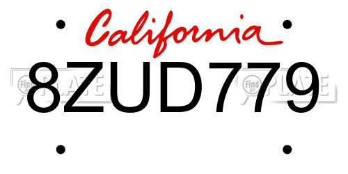 8ZUD779 California License Plate
