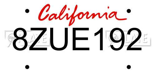 8ZUE192 California License Plate