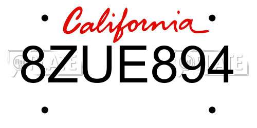 8ZUE894 California License Plate