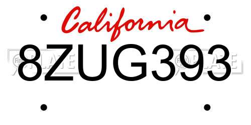 8ZUG393 California License Plate