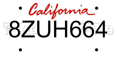 8ZUH664 California License Plate