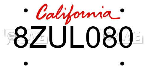 8ZUL080 California License Plate