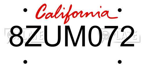 8ZUM072 California License Plate