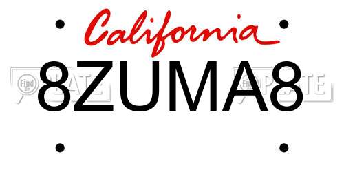 8ZUMA8 California License Plate