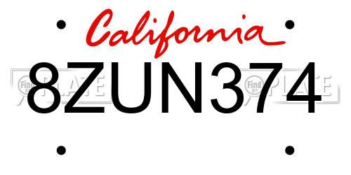 8ZUN374 California License Plate