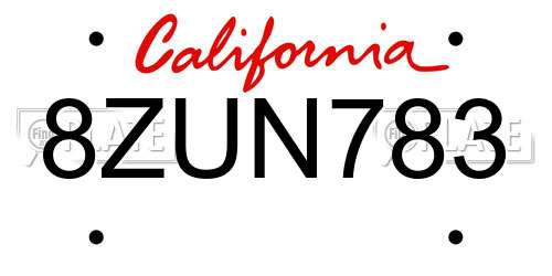8ZUN783 California License Plate