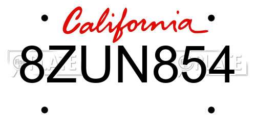 8ZUN854 California License Plate