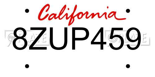 8ZUP459 California License Plate