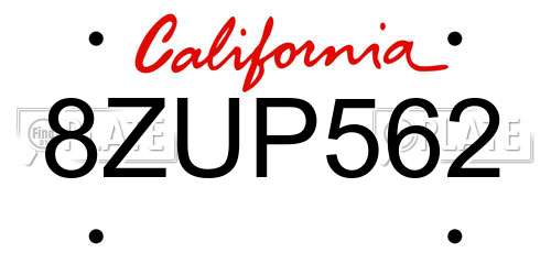 8ZUP562 California License Plate