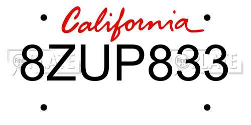 8ZUP833 California License Plate