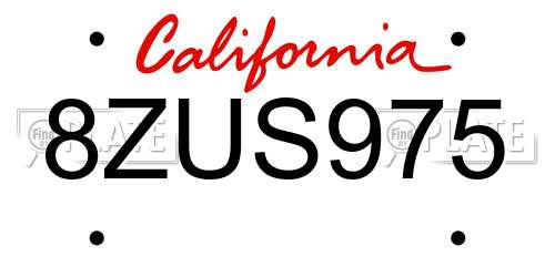 8ZUS975 California License Plate