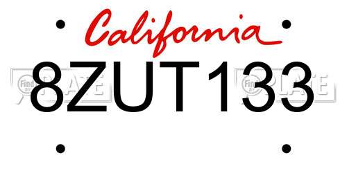 8ZUT133 California License Plate
