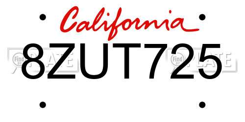 8ZUT725 California License Plate