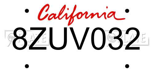 8ZUV032 California License Plate