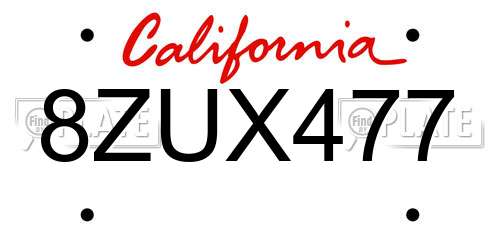 8ZUX477 California License Plate