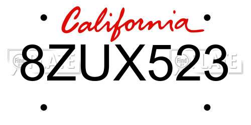 8ZUX523 California License Plate
