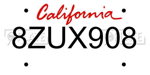 8ZUX908 California License Plate